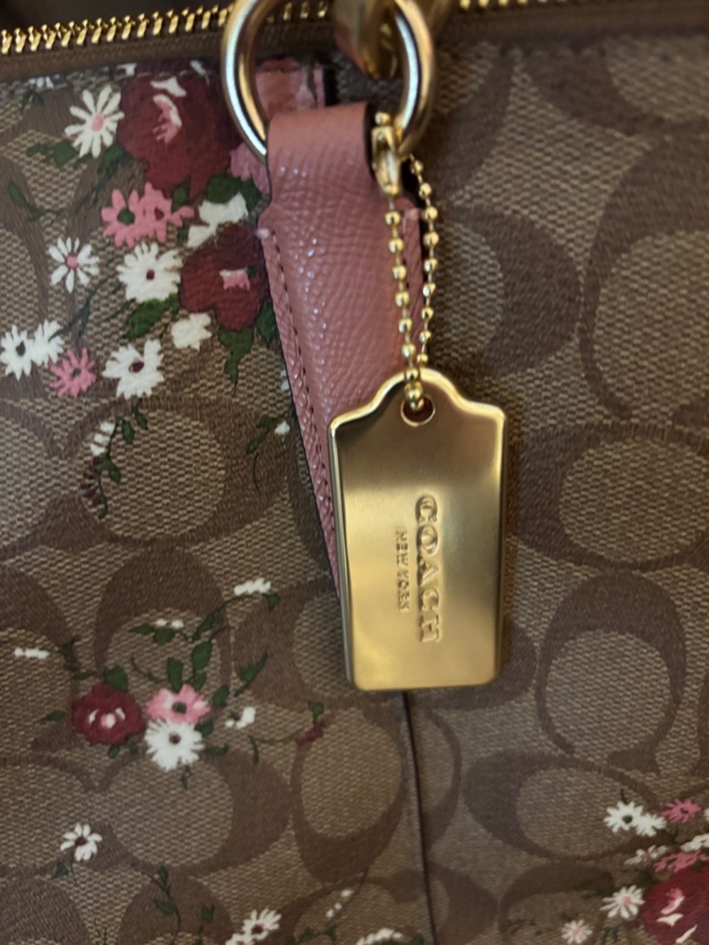 Coach Brown Signature Floral Tote with Pink Trim And Matching Pink Wallet - Picture 3 of 10